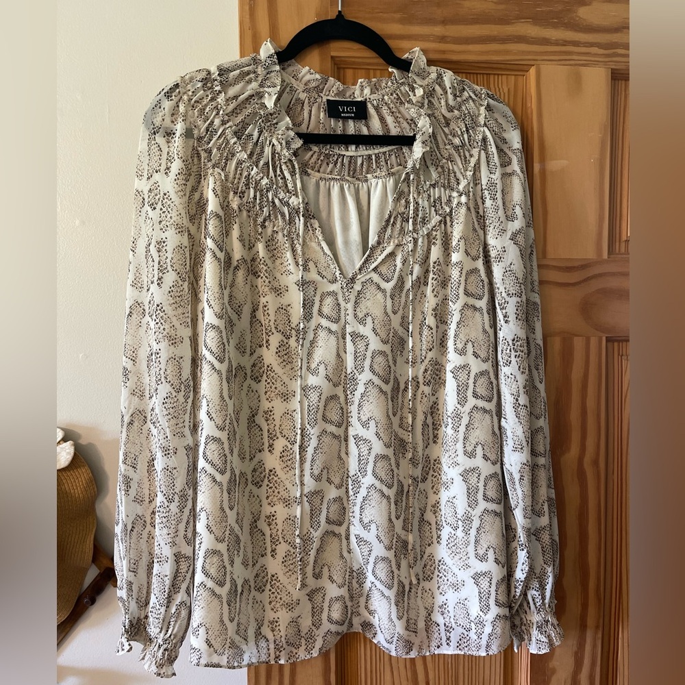 Vici Cream Smocked Long Sleeve Blouse